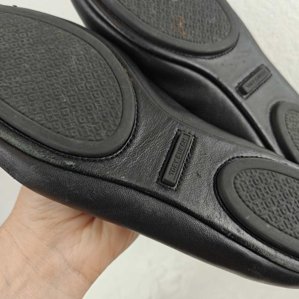 Tory Burch Claire Ballet Flats Black Gold Slip On Size 8 Women's - Picture 12 of 13